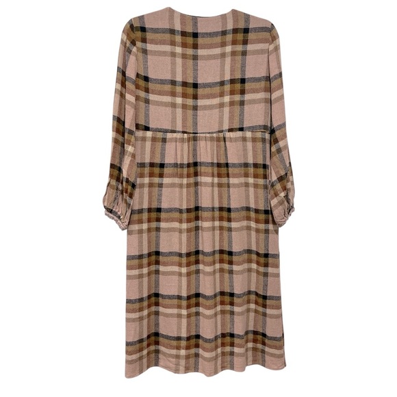 ZARA Check Tartan Plaid Print Pocket V-Neck Midi Dress Small Brown Blue - Picture 9 of 12